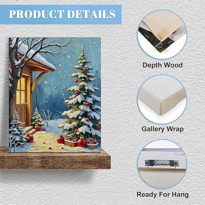 Framed Christmas Pictures Wall Decor,Vintage Pine Tree Prints,Winter Christmas Canvas Wall Art Decoration for Bedroom Bathroom Living Room Rustic Xmas Holiday Gifts (Christmas Tree 21, 16'' X 24'')