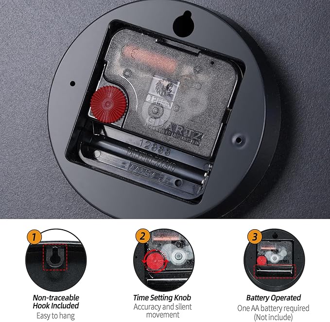 Large Wall Clock 20IN, Silent Metal Wood Style Wall Clocks Battery Operated for Living Room Decor, Farmhouse Big Wall Clock, Outdoor