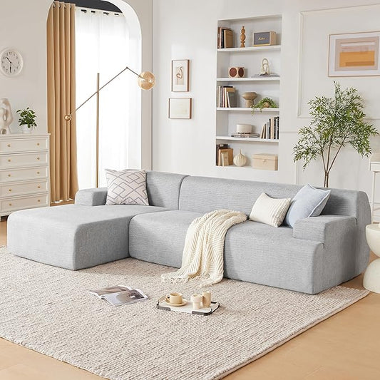 107” Modular Sectional Sofa, Boneless Couch Modern Sofa for Living Room, High Density Sponges Cloud Couch Sectional, L-Shape Couches for Living Room, LightGrey