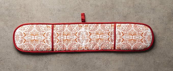 Maison d' Hermine Double Oven Mitt (7" x 35") 100% Cotton Heat Resistant BBQ Cooking Gloves with Loop for Thanksgiving Christmas Decorations Baking Cooking Barbeque Handling Hot Pan (Orient)