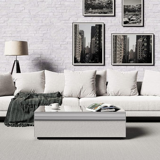 SONOROUS Premium Tempered Glass Coffee Table - Modern Mirror Rectangular Coffee Tables for Living Room - High Gloss Fingerprint Resistant Mid Century Design - Stylish Living Room Furniture & Décor