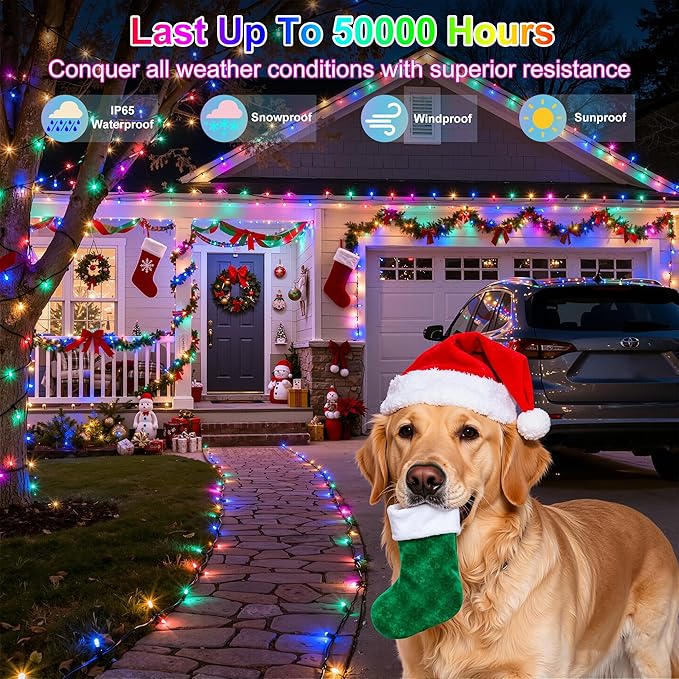 350LED 90FT Christmas Lights Indoor Outdoor, 12 Modes Multicolor Outdoor String Lights with Timer & Dimmable, Green Wire Christmas String Lights for Tree Patio Yard Fence Bedroom Wedding Garden Decor