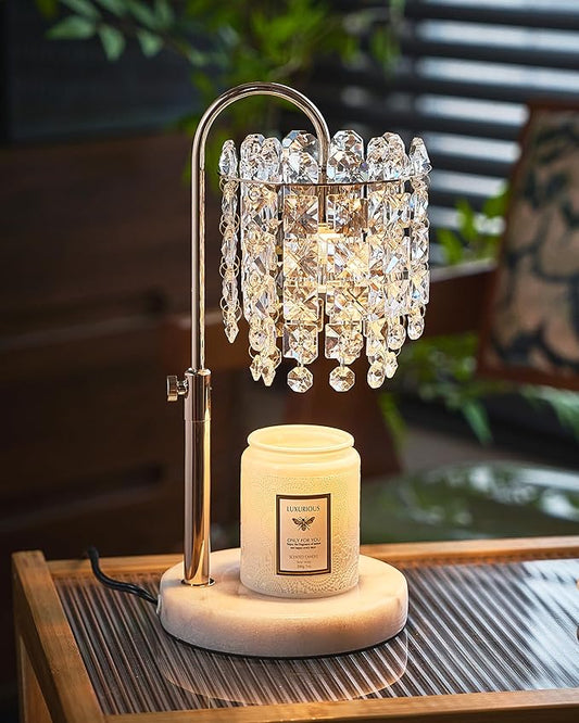 Candle Warmer Lamp with Timer Dimmer Adjustable Height Candle Warmer with Marble Base for Jar Candles,Candle Lamp with 3 Bulbs for New Home Decor, Women Mom Christmas Birthday Gifts, French Gold