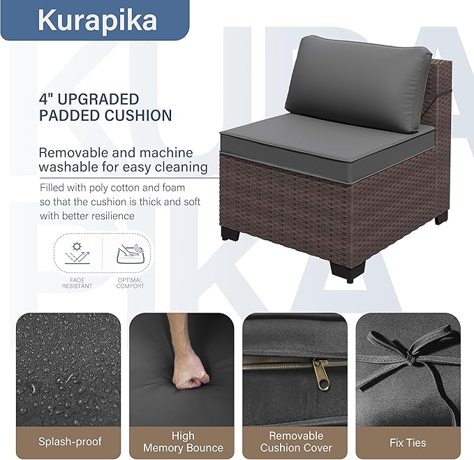 Kurapika 12 Pieces Patio Furniture Set, Rattan Wicker Sofa Set, Outdoor Conversation Sets w/Swivel Rocking Chairs Patio Sectional Sofa w/4 Inch Cushion, Grey