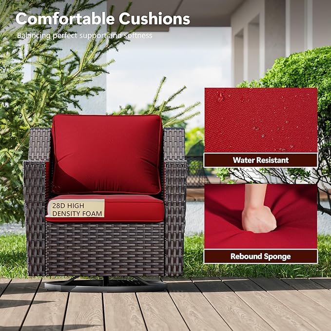7 Pieces Wicker Patio Furniture, Luxury Outdoor Furniture with 2 Patio Swivel Chair, 3-Seater Sofa, 2 Patio Ottoman, 1 Coffee Table and 1 Side Table, Wide Armrest, Thickened Cushions
