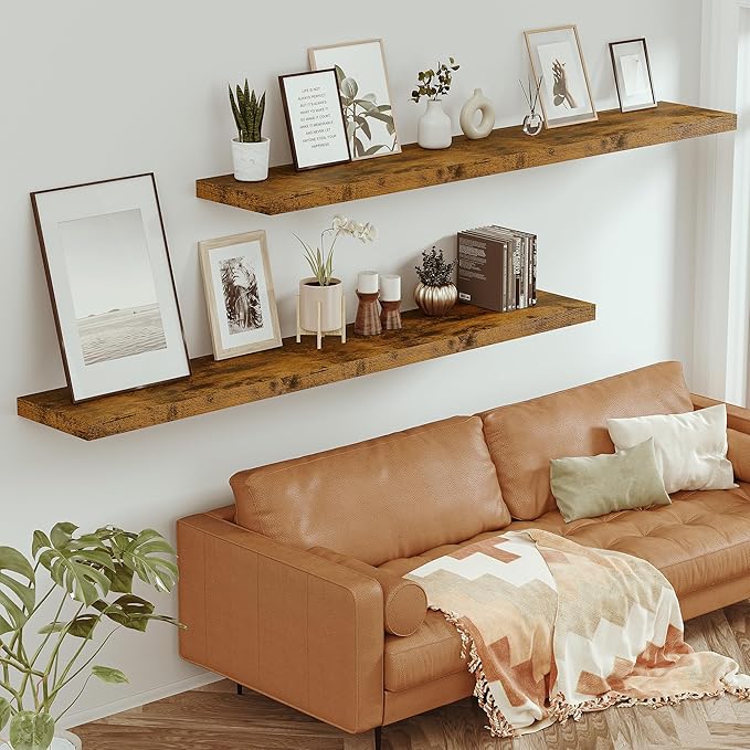 Vivelove 12 Inch Deep Floating Shelves 72 inch Long, 72 x 12 Wide Wall Shelves with Invisible Brackets, for Bedroom Bathroom Living Room Kitchen Office, Farmhouse Home Decor, Set of 1, Rustic Brown