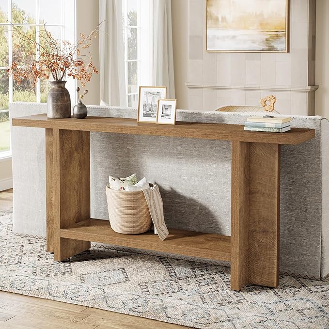 Tribesigns 59" Farmhouse Entryway Console Table, 2-Tier Narrow Long Couch Table Behind Sofa for Living Room, Hallway, Entrance, Foyer