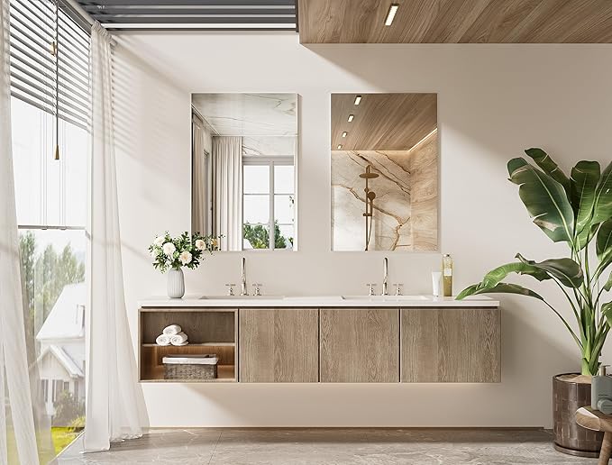 TETOTE Frameless Bathroom Mirror 24" x 36" Rectangle Vanity Mirror for Over Sink, Suitable for Bedroom, Entryway, Hallway, Home Gym, Horizontal or Vertical