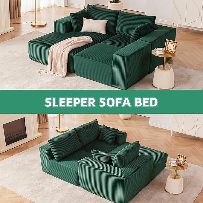 108” Modular Sectional Sofa, Cloud Sectional Couch with Deep Seat, Modern Modular L-Shape Sofa Couch with Chaise,Upholstered Boneless Couches for Living Room Bedroom (Green, Left Facing Chaise)