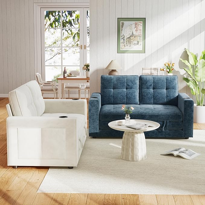 WorthFurni Convertible Sofa Bed,Sleeper Sofa, Floor Sofa Bed for Small Spaces Folding Couch Bed - Blue