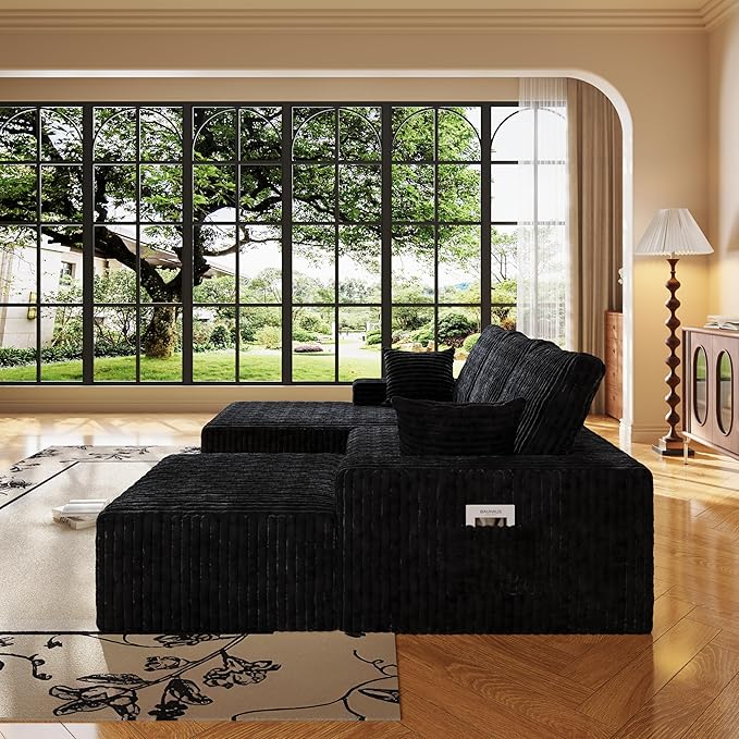 108" U Shaped Sectional Couch with Ottoman, Corduroy Modular Sectional Sofa with Deep Seat, Modern Modular L-Shape Sofa Couch with Chaise,Upholstered Boneless Couches for Living Room Bedroom