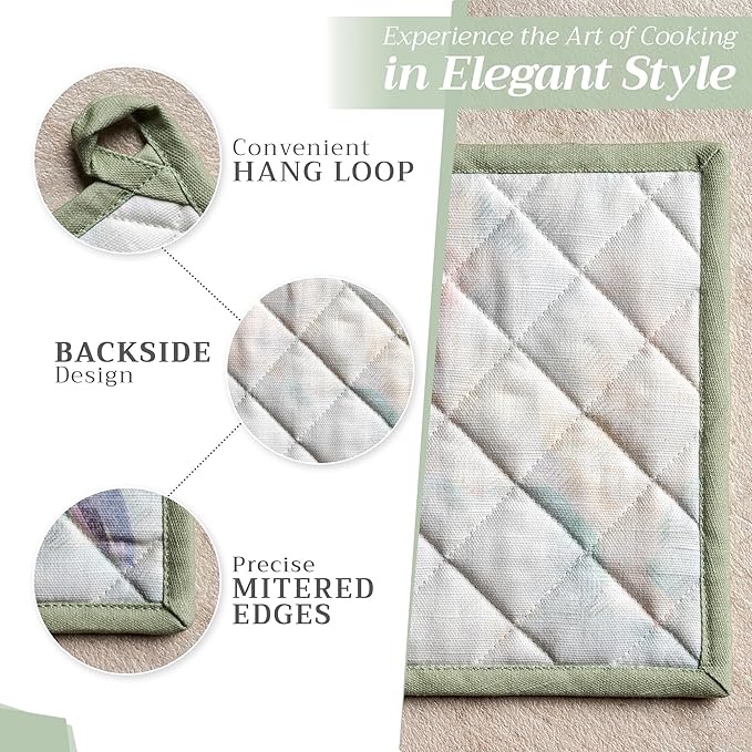 Maison d' Hermine Pot Holders 100% Cotton Heat Resistant Potholders 8" x 8" Hot Pads with Loop BBQ, Cooking, Baking, Grilling, Kitchen, Handling Hot Pans Spring/Summer (Pack of 1, Flying Birds)