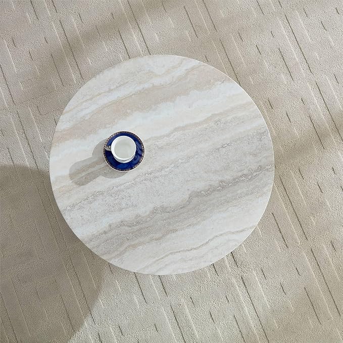 31.5" Round Coffee Table for Living Room,Cave's Stone Surface Fiberglass,Beige