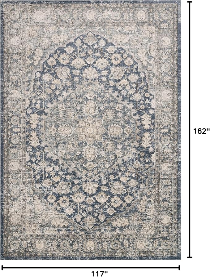 Loloi Teagan Collection TEA-01 Denim/Mist 9'-9" x 13'-6" Area Rug, Large, Soft Neutral Rug, High-Traffic for Living Room, Bedroom, Home Office, Dining Area