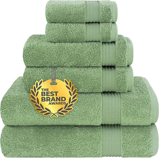 Cotton Paradise 6 Piece Towel Set 100% Cotton Soft Absorbent Turkish Towels for Bathroom 2 Bath Towels 2 Hand Towels 2 Washcloths Sage Green Towel Set