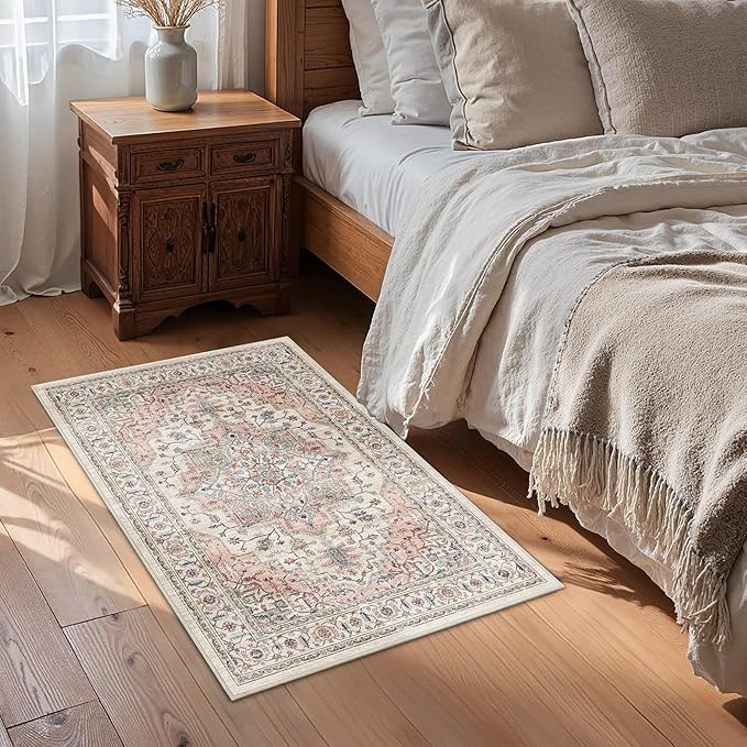 Area Rug 2x3 Entryway Rug Soft Washable Doormat Non Slip Low Pile Lightweight Carpets Indoor Faux Wool Small Rug for Entrance, Kitchen, Bedroom, Living Room