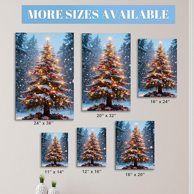 Framed Christmas Pictures Wall Decor,Vintage Pine Tree Prints,Winter Christmas Canvas Wall Art Decoration for Bedroom Bathroom Living Room Rustic Xmas Holiday Gifts (Christmas Tree 16, 20'' X 32'')
