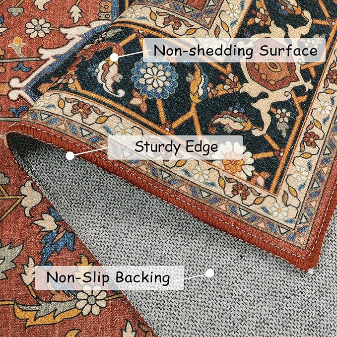 Moynesa Ultra-Thin Washable Runner Rug - 2'6"x8 Non-Slip Kitchen Runner, Non-Shedding Stain Resistance Low Pile Bedroom Mat Indoor Accent Carpet Runner for Bathroom Hallway, Brown/Multi