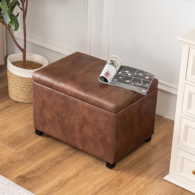 Joveco 24" Leather Storage Ottoman Bench, Rectangle Foot Rest Stool for Living Room, Bedroom, Entryway, Coffee