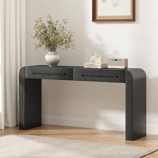 Christopher Knight Home Rulor Modern Console Table with Drawers, Wooden Narrow Console Table with Storage, Minimalist Narrow Entryway Table for Hallway, Behind The Couch, Living Room, Black