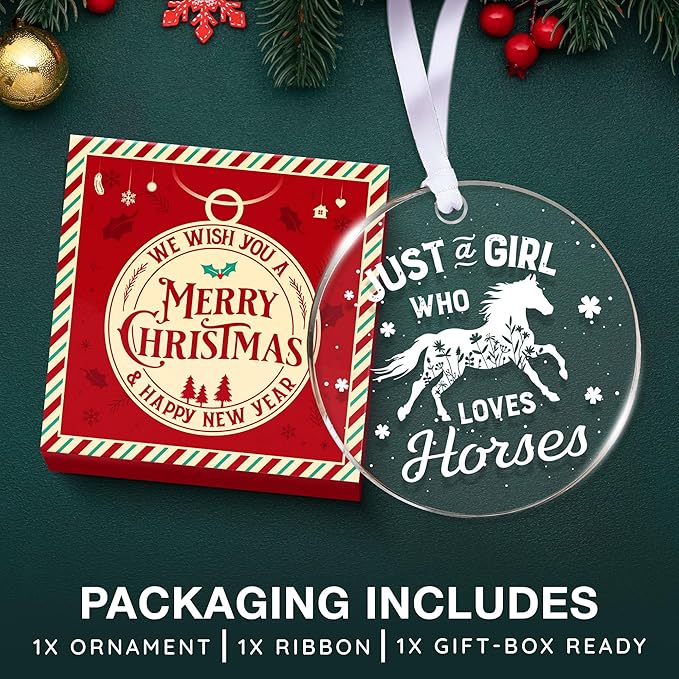 Horse Gifts for Girls - Horse Ornaments for Christmas Tree, Unique Gifts for Women & Cowgirl Gift, Acrylic Western Ornaments, for Horse Lovers & Kids