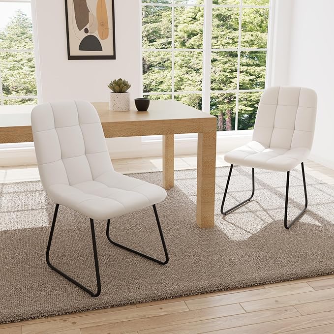 Dining Chairs Set of 4, Modern Kitchen Faux Leather Dining Room Chair for Kitchen Living Dining Room (4 White Chairs)