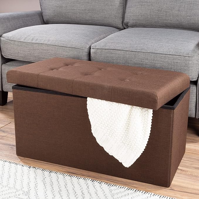 Folding Storage Ottoman - 30-Inch Tufted Footrest, Linen Chest, or Bench with Removable Bin for Living Room, Bedroom, or Dorm by Lavish Home (Brown)