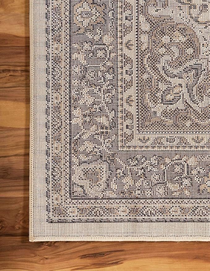 Unique Loom Reza Collection Traditional Persian Style Area Rug, Rectangular 7' 1" x 10' 0", Ivory/Brown