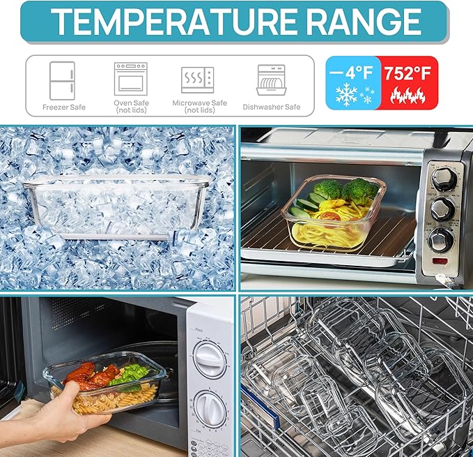 Vtopmart 10 Pack 35oz Glass Food Storage Containers with Lids, Meal Prep Containers, Airtight Reusable Lunch Container Set, Safe for Oven, Microwave, Freezer, and Dishwasher, Grey