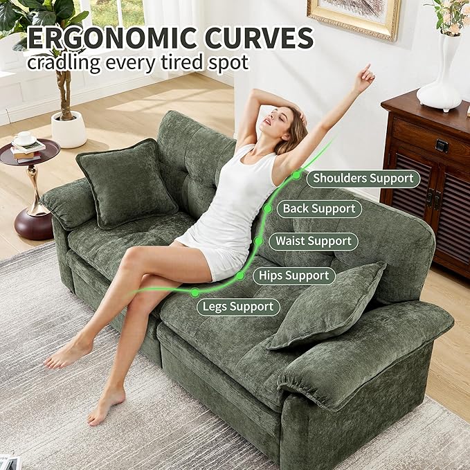 84" Loveseat Sofa, Modern Couches for Living Room,Double-Layer Cushion Cloud Couch with Deep Seat,Super Comfy Chenille Sofas,Sturdy Frame, Easy Assembly for Bedroom, Apartment, Office, Green