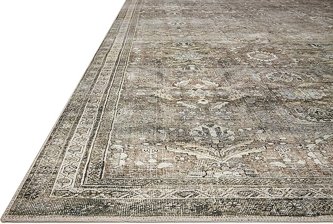 Loloi Layla Collection LAY-13 Antique/Moss 2'-6" x 9'-6" .13" Thick Runner Rug, Soft, Durable, Vintage Inspired, Distressed, Low Pile, Non-Shedding, Easy Clean, Printed, Living Room Rug