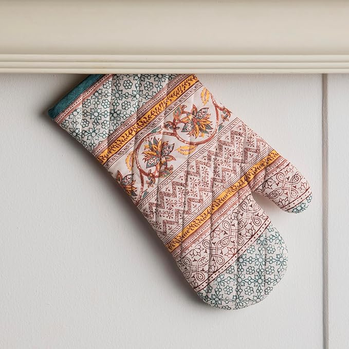 Maison d' Hermine Oven Gloves 100% Cotton Oven Mitt 7" x 13" with Loop Heat Resistant BBQ Cooking Gloves for Thanksgiving Christmas Decorations Baking Handling Hot Pans (Pack of 1, Nila)