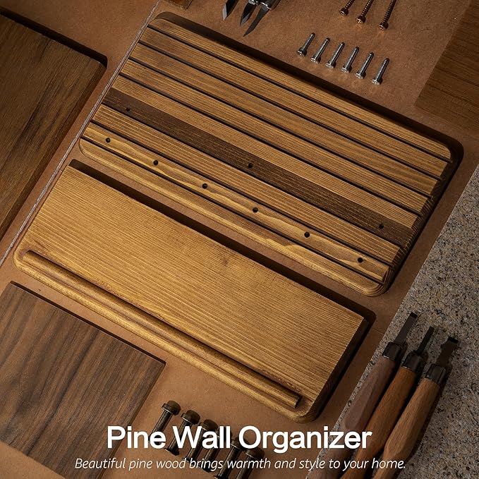 Rebee Vision Farmhouse Key Holder Wall Mount for Home Decor – Decorative 11-inch Pine Wooden Key Holder for Wall with 6 Hooks & Floating Shelf - Apartment Essentials for Tidy Space (Light Brown)