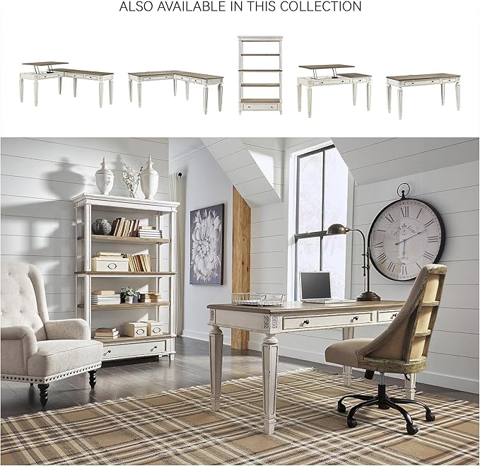 Signature Design by Ashley Realyn French Country 75" Bookcase with Drawer, Chipped White