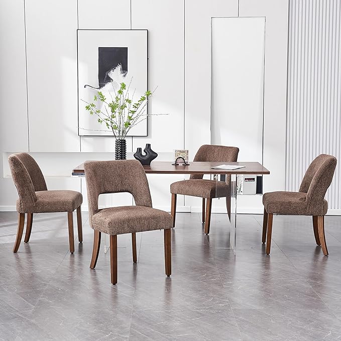 VKNOW Wooden Dining Chairs Set of 2, Modern Fabric Upholstered Dining Room Chair Kitchen Chairs, Farmhouse Dinner Chair for Kitchen Dining Room, Brown