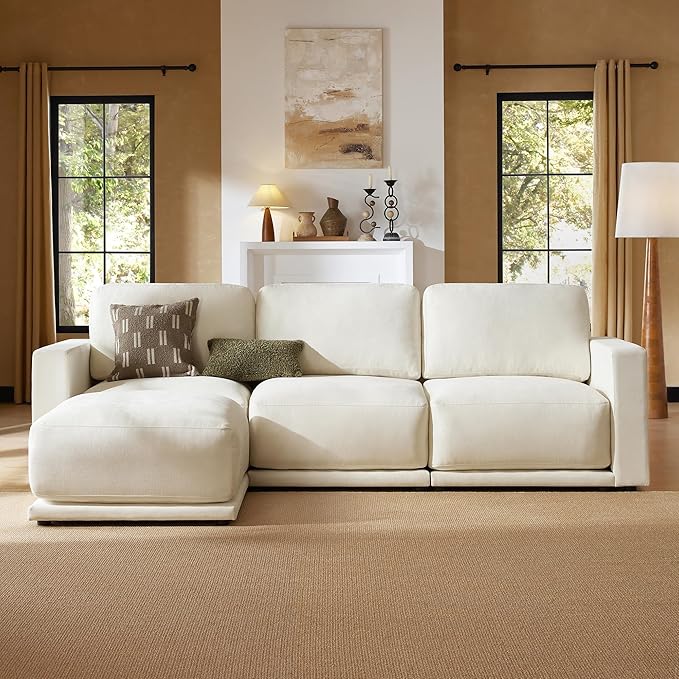 CHITA 116" Sectional Couches for Living Room, Modular Sectional Sofa with Chaise, Comfortable 8-Layer Cushion Structure Design, 4 Seat L Shaped Couch, Chenille in Cream