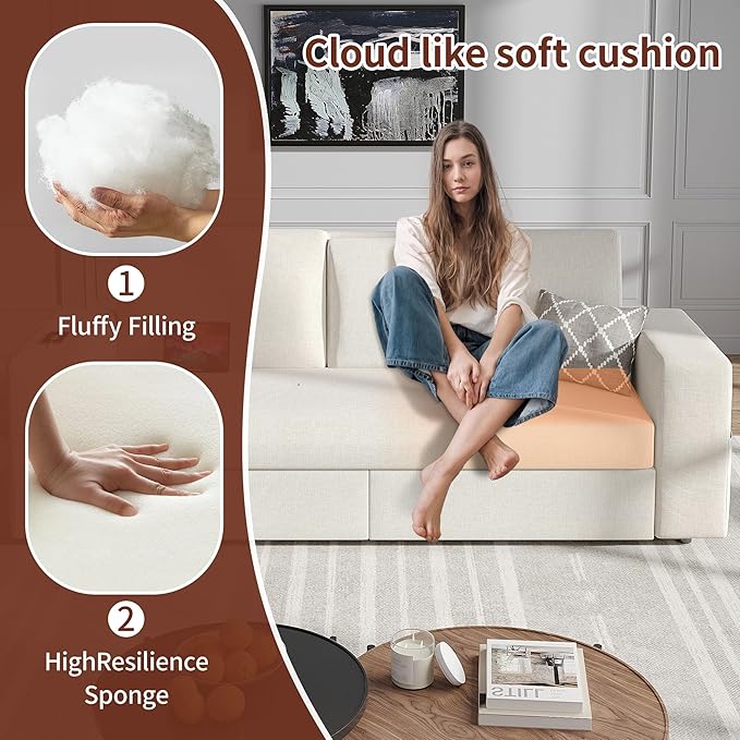 Maupvit 75” Loveseat Sofa with 2 Drawers, USB & Type-C Charging Port, Comfortable Linen Living Room Couch with Small Table Board, Upholstered Small Settee Fits Bedroom, Office,Beige