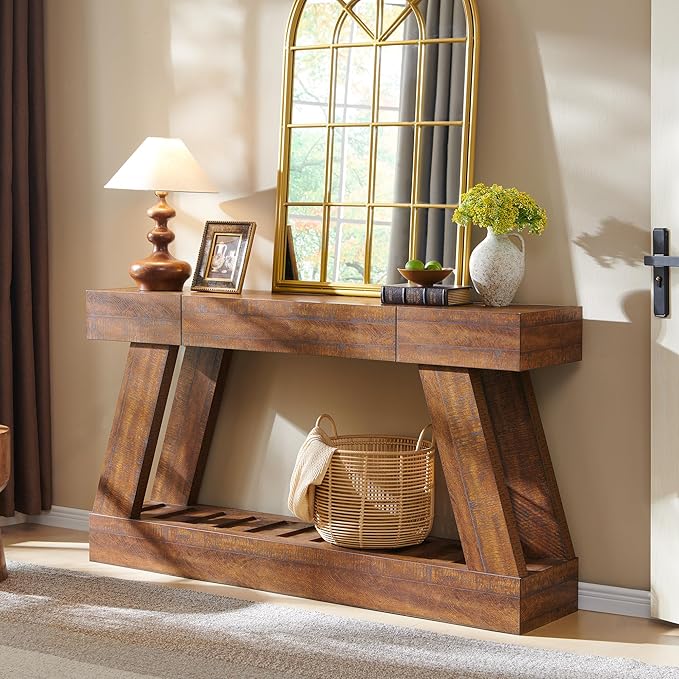 OKD 60" Farmhouse Entryway Table with Drawer, Narrow Long Console Table for Entryway, Console Tables with Storage(Reclaimed Barnwood)