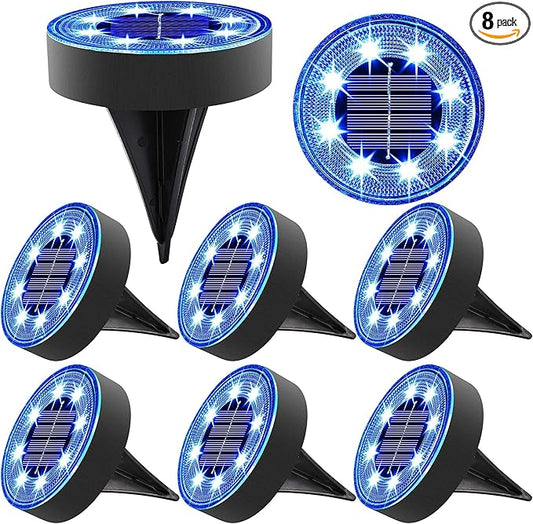 Joomer Solar Ground Lights, 8 Pack 8 LED Solar Lights Outdoor IP68 Waterproof Solar Disc Lights In-Ground Landscape Lighting Outdoor Lights for Patio Pathway Lawn Yard Driveway Walkway (Blue)