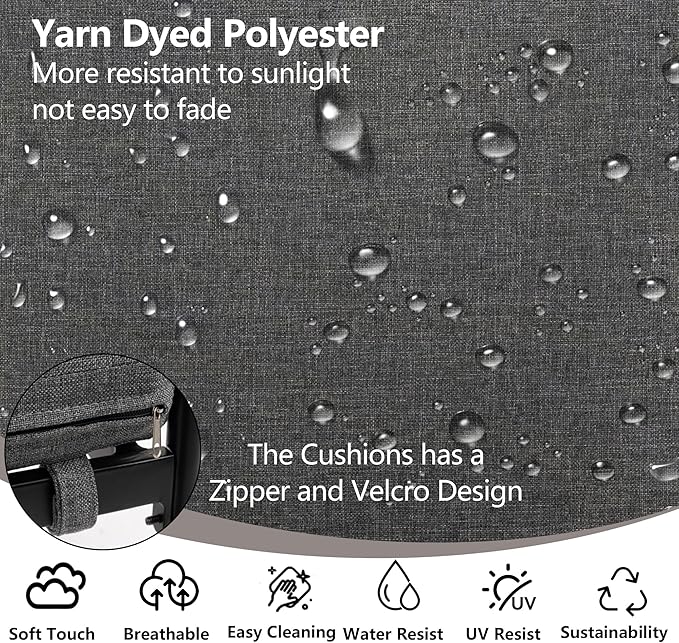 Outdoor Dining Chairs Set of 6, Wicker Patio Dining Chairs with Removable Cushions, Rectangle Patio Table Chair, All Weather Outdoor Chairs, Metal Lawn Chair for Adults/Indoor/Balcony, Gray