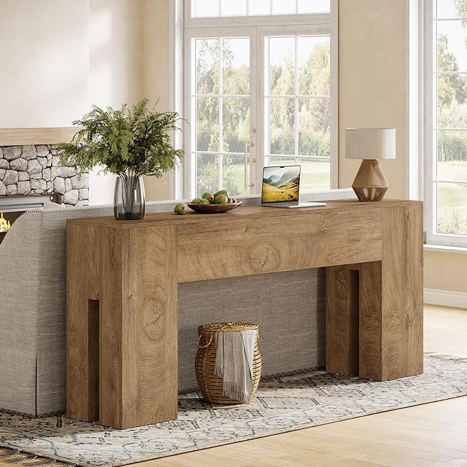 Tribesigns 71-Inch Long Console Table for Entryway, Farmhouse Sofa Console Behind Couch, Entry Table for Hallway, Foyer, Living Room, Burlywood