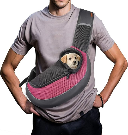 FDJASGY Pet Sling Carrier for Small Dogs Cats,Breathable Mesh Travelling Hand Free Puppy Backpack with Pouch and Adjustable Strap Carrier