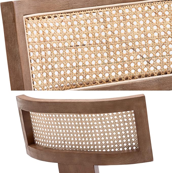 Rattan Dining Chairs Set of 2, Modern Fabric Upholstered Kitchen Chairs, Wooden Dining Room Chair Farmhouse Dinner Chair, Charcoal