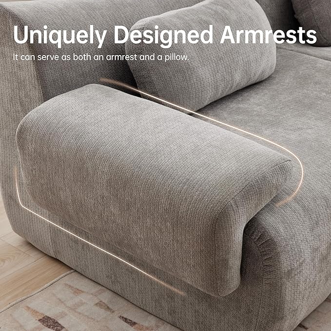 117”L Shaped Modern Sofa Modular Sectional Cloud Couch with Ottoman,Oversized Boneless Sofa,3+1 Seater Chenille Deep-Seat Sofa with 3 Pillows,Suitable for Living Room or Bedroom (Grey)