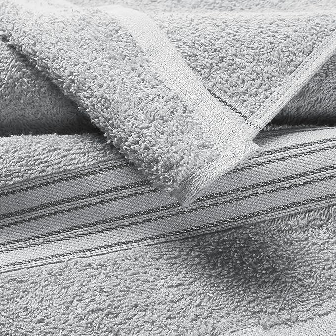 BOUTIQUO 6 Pack Cotton Towel Set, Contains 2 Bath Towels 28x55 inch, 2 Hand Towels 16x24 inch & 2 Wash Coths 12x12 inch, Ideal Everyday use, Ultra Soft Compact & Lightweight - Light Grey