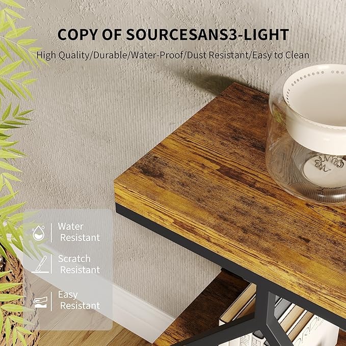 Garvee 3-Tier Entryway Table, Industrial Console Sofa Table with Storage, Accent Tables with Open Shelves, Diamond-Shaped Metal Frame, Foyer Tables for Entryway, Hallway, Rustic Brown