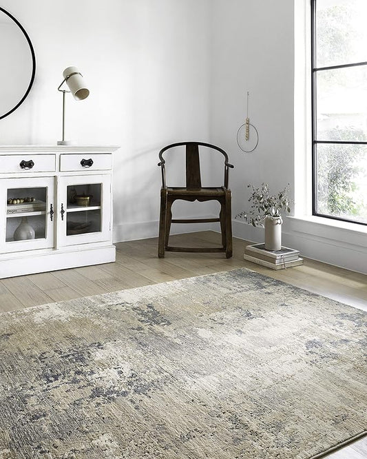 Loloi Teagan Collection TEA-06 Sand/Mist 7'-11" x 10'-6" Area Rug, Large, Soft Neutral Rug, High-Traffic for Living Room, Bedroom, Home Office, Dining Area