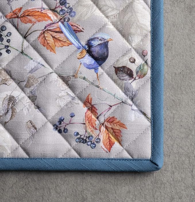 Maison d' Hermine 100% Cotton Oven Mitt & Pot Holder Set (7.5"x13" & 8"x8") Heat Resistant BBQ Cooking Gloves with Loop for Thanksgiving Christmas Decorations Handling Hot Pans (Equinoxe - Grey)