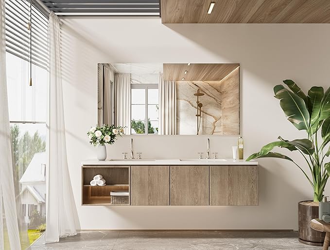 TETOTE 60" x 30" Frameless Vanity Mirrors, Rectangle Bathroom Mirror for Wall with Shatterproof Tempered Glass for Bedroom, Living Room, Entryway, Gym, Vertically/Horizontally