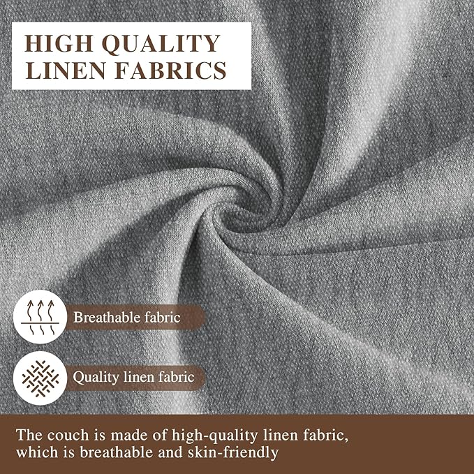 Cloud Sectional Couches, Comfort Linen Oversize Modular Sofas with Wide Deep Seat, Down Filled Modern Upholstered Sofa Couch for Living Room, Apartment,Grey